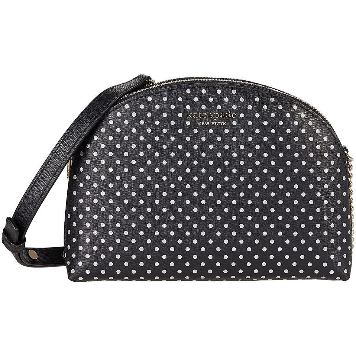 Kate Spade Spencer Black / Silver Polka Dot Double Zip Dome Crossbody K4547