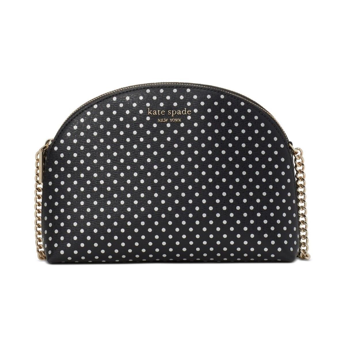 Kate Spade Purse Black Metallic Dots New York Spencer Double Zip Crossbody Bag