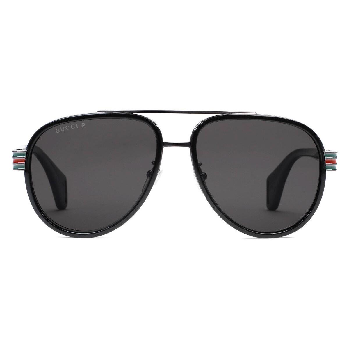 Gucci GG0447S Sunglasses Black Grey Polarized Aviator 58mm