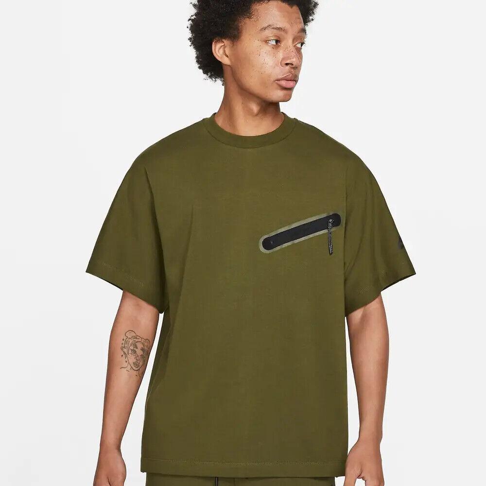 Nike Dri Fit Tech Fleece Loose Fit Sweat T-shirt Rare Military Green Size Large