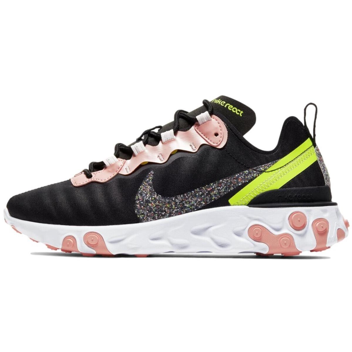 Sz 6 - Nike Women`s React Element 55 Prm `black Coral Stardust` Shoes CD6964-002 - Black