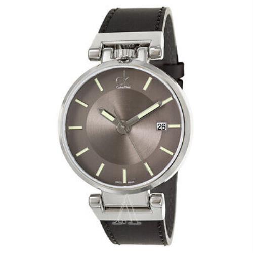 Calvin Klein K4A211C3 Mens Black Dial Quartz Watch with Leather Strap