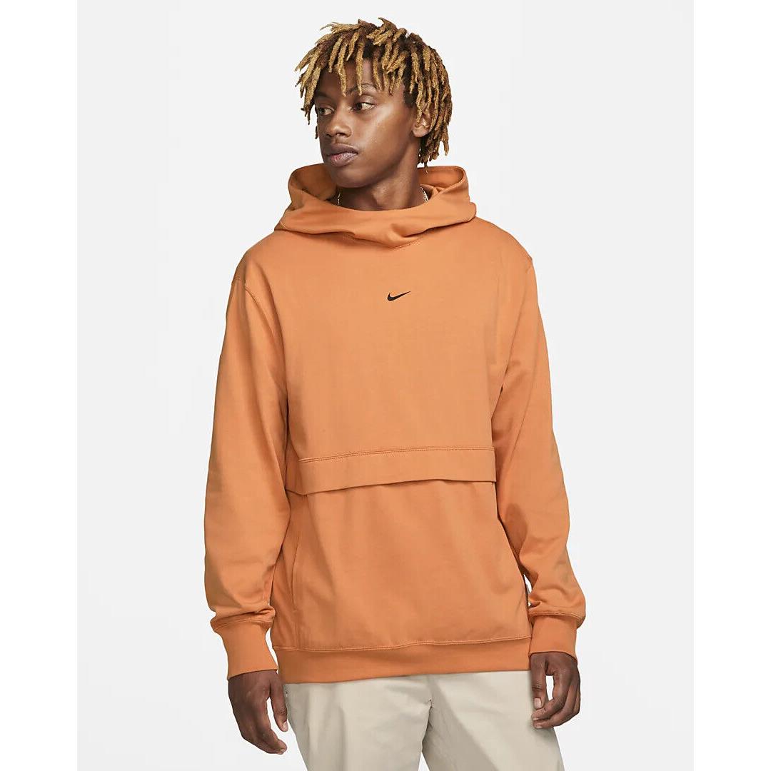 Nike Sportswear Style Essentials Men`s Pullover Hoodie Hot Curry Orange Size M