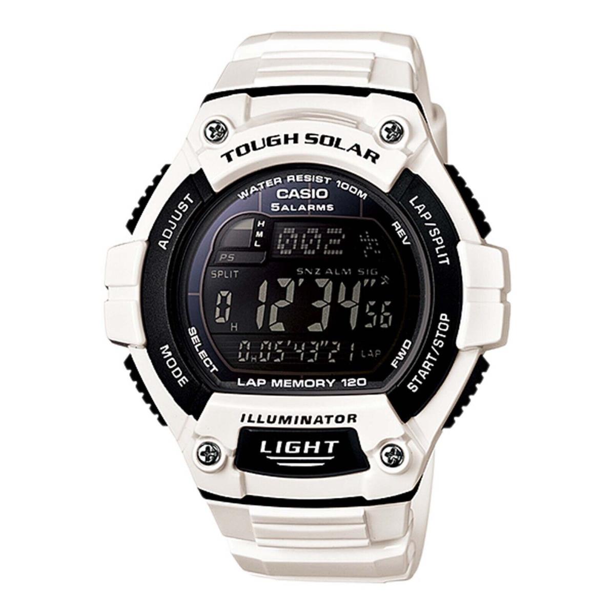 Casio Tough Solar Men`s Illuminator World Time 50mm Watch WS220C-7BV - Dial: Black, Band: White, Bezel: White