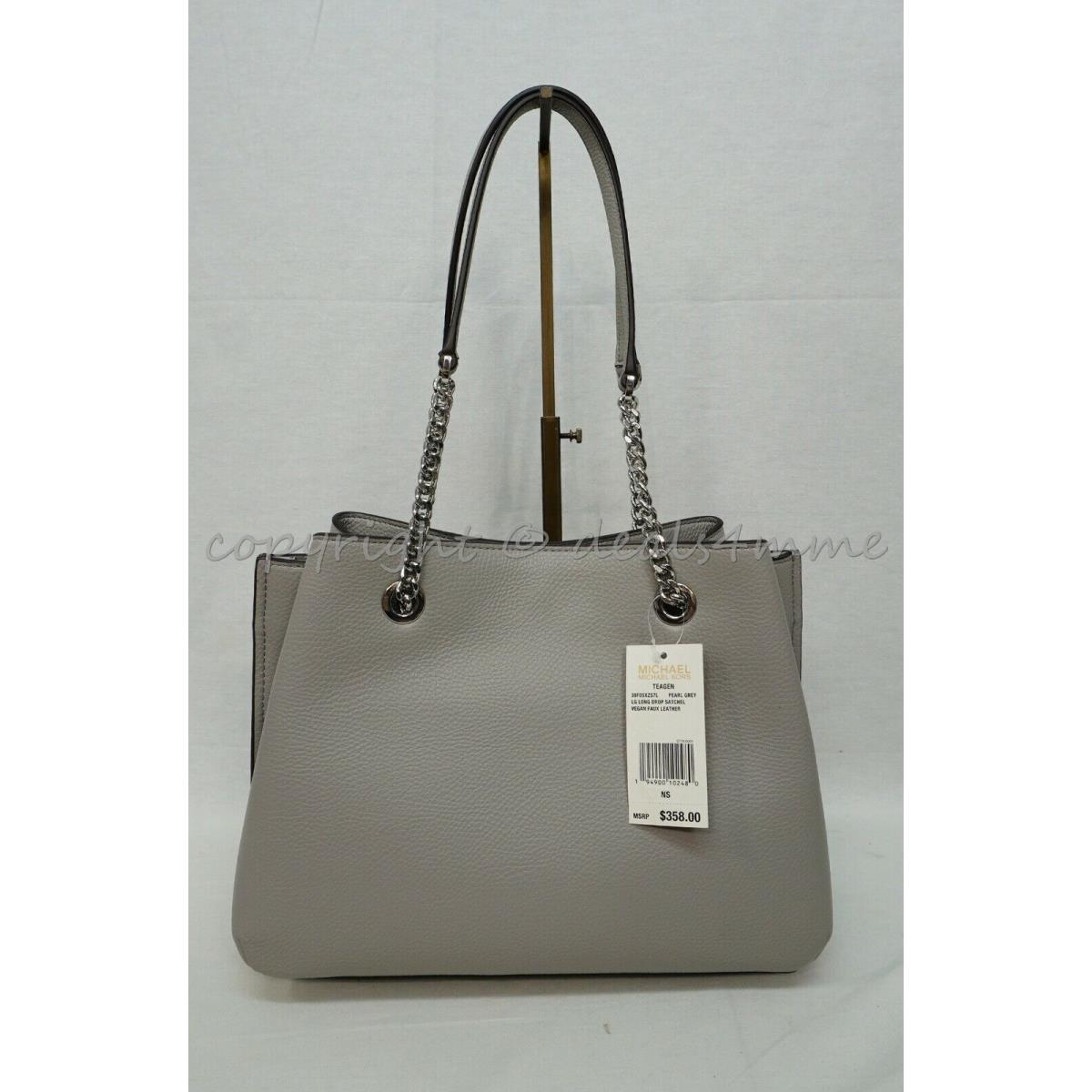 Michael Kors 38F0GXZS7L Teagen Vegan Leather Large Long Drop Satchel Pearl Grey