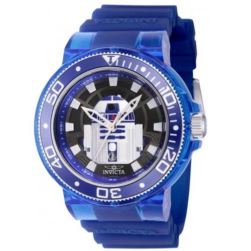 Invicta Star Wars R2-D2 Men`s 51mm Limited Edition Blue Anatomic Watch 39710 - Dial: Silver, Band: Blue, Bezel: Silver