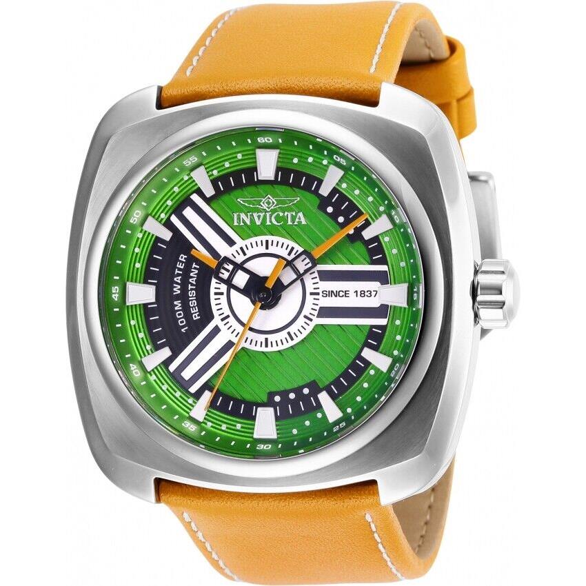 Invicta S1 Rally Men`s Green Face Brown Leather Band Watch 28602