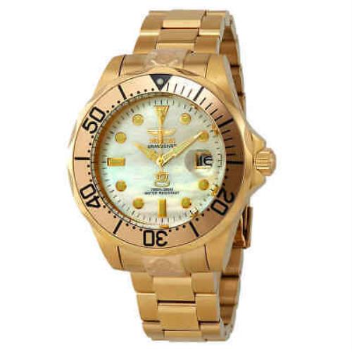 Invicta Grand Diver Automatic Mop Dial Men`s Watch 3052 - Mother of Pearl Dial, Gold-tone Band