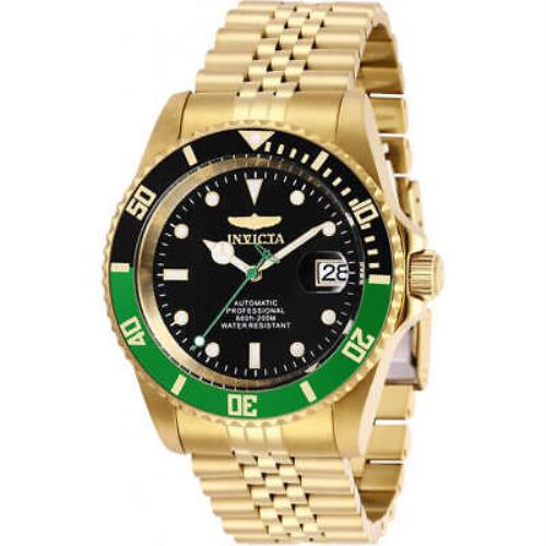 Invicta Men`s Watch Pro Diver Automatic Black Dial Yellow Gold Bracelet 29184