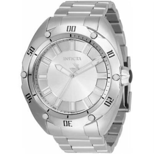 Invicta Venom 33761 Men`s Cushion Analog Stainless Steel Silver Tone Watch - Silver Dial, Silver Band, Black Bezel