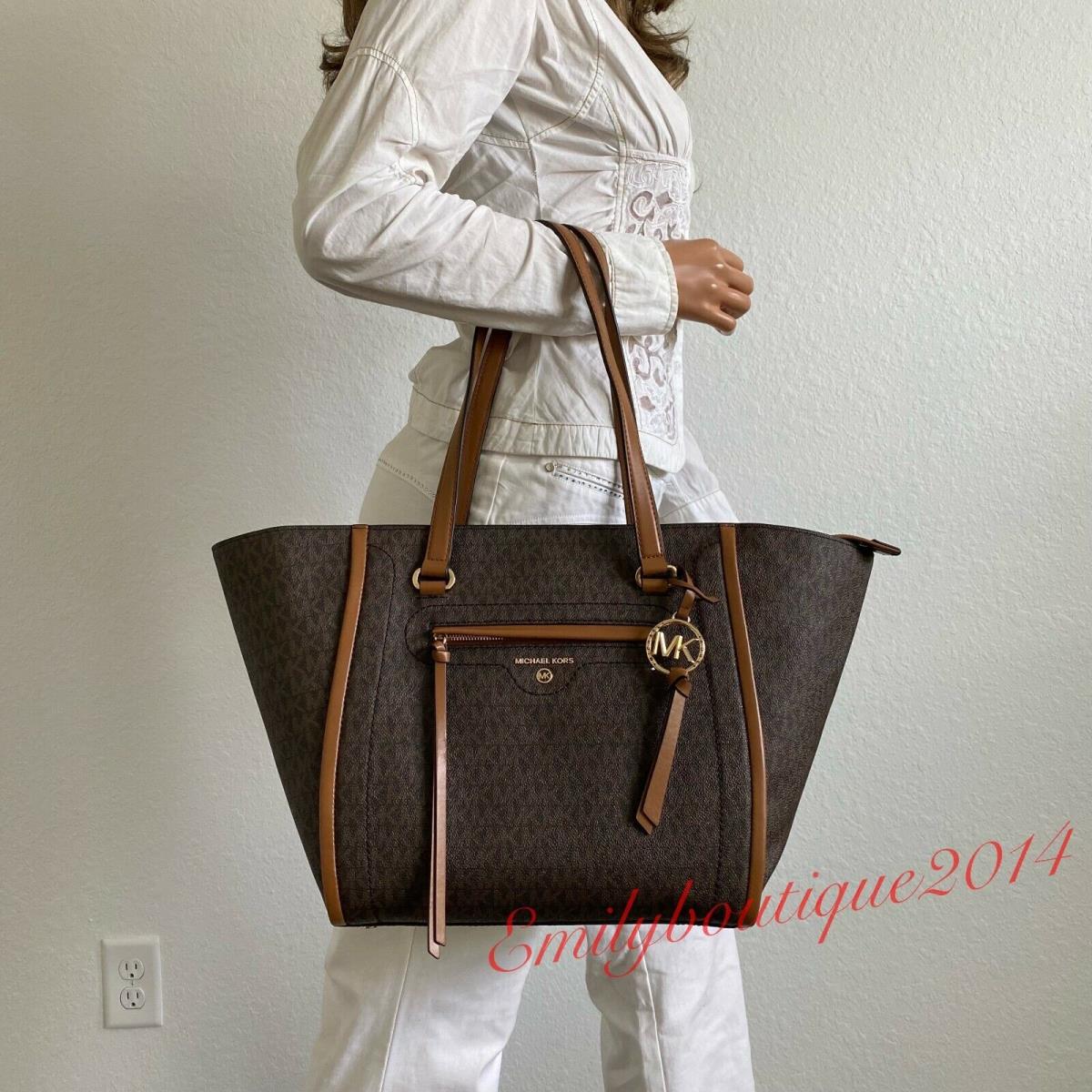 Michael Kors Carine Medium Logo Tote Brown Acorn Signature Shoulder Bag