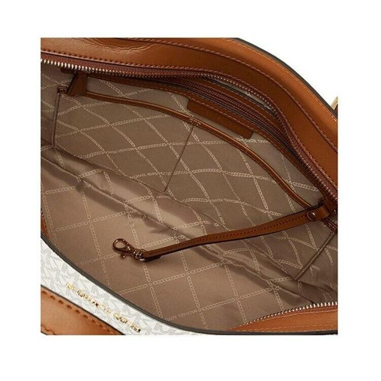 Michael Kors Aria Large Handbag Leather Tote Signature Acorn Vanilla