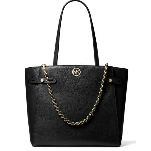 Michael Kors Carmen Large Leather Belted Tote Black Handbag Removable Cha