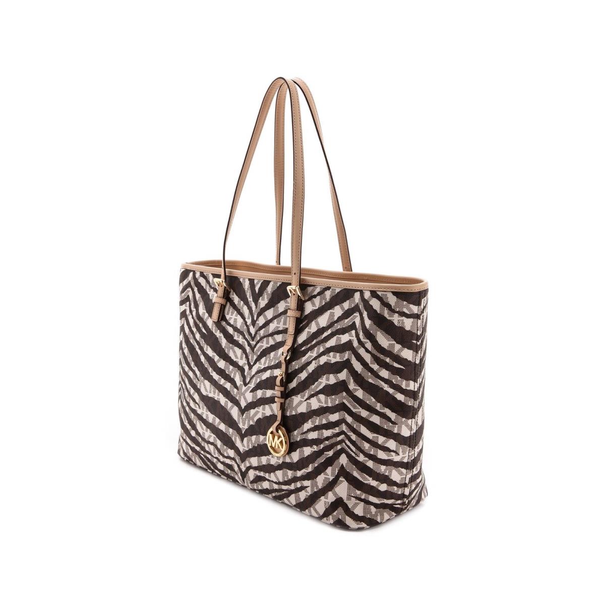 Michael Kors Medium White Tiger Jet Set Travel Tote Gold Metal Retails 325.00