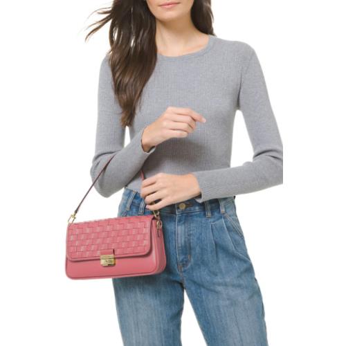 Michael Kors Crossbody Bradshaw Woven Leather Shoulder-bag Light Berry Push-lock - Lining: Beige, Handle/Strap: Light Berry, Exterior: Light Berry