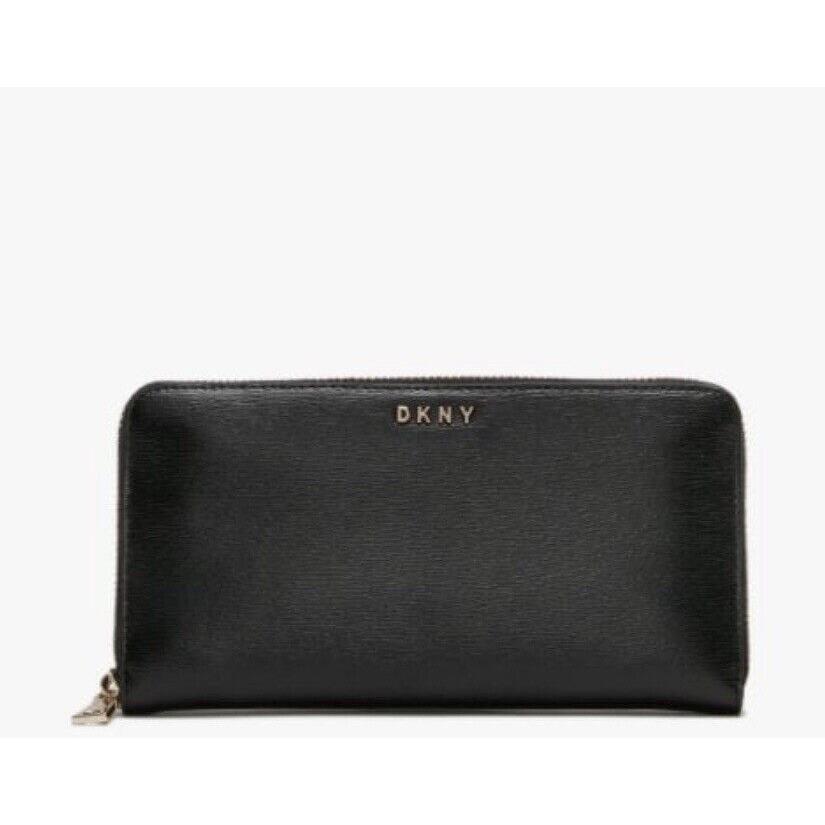 Dkny Bryant Black Leather Zip Around Wallet