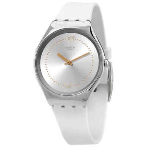 Swatch Irony Skindoree Quartz Silver Dial Ladies Watch SYXS108 - Silver Dial, White Band