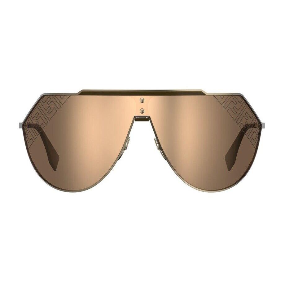 Fendi Eyeline FFM0075S 0J5G Brown Gold Print Mirror Shield Sunglasses