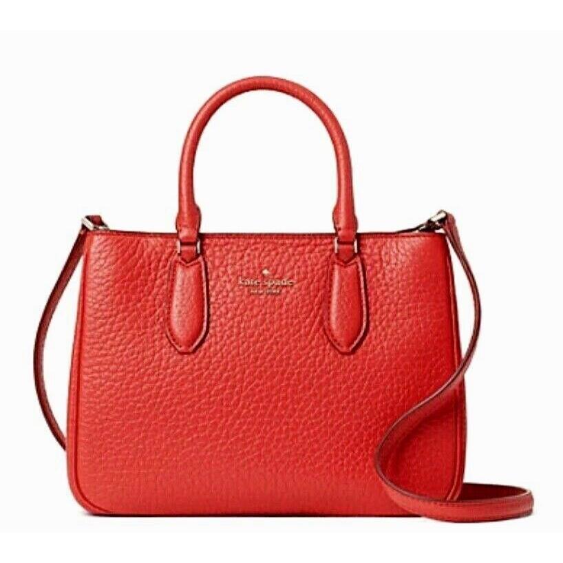 New Kate Spade Leighton Small Satchel Chunky Pebble Leather Digital Red