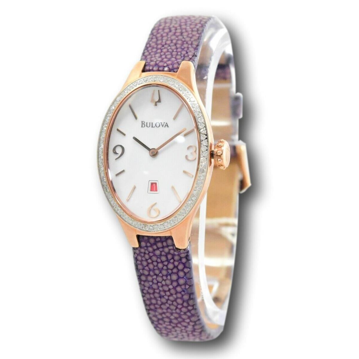 Bulova 98R198 Stingray Strap White Dial 72 Diamonds Date Women`s Watch - Dial: White, Band: Purple, Bezel: Rose Gold