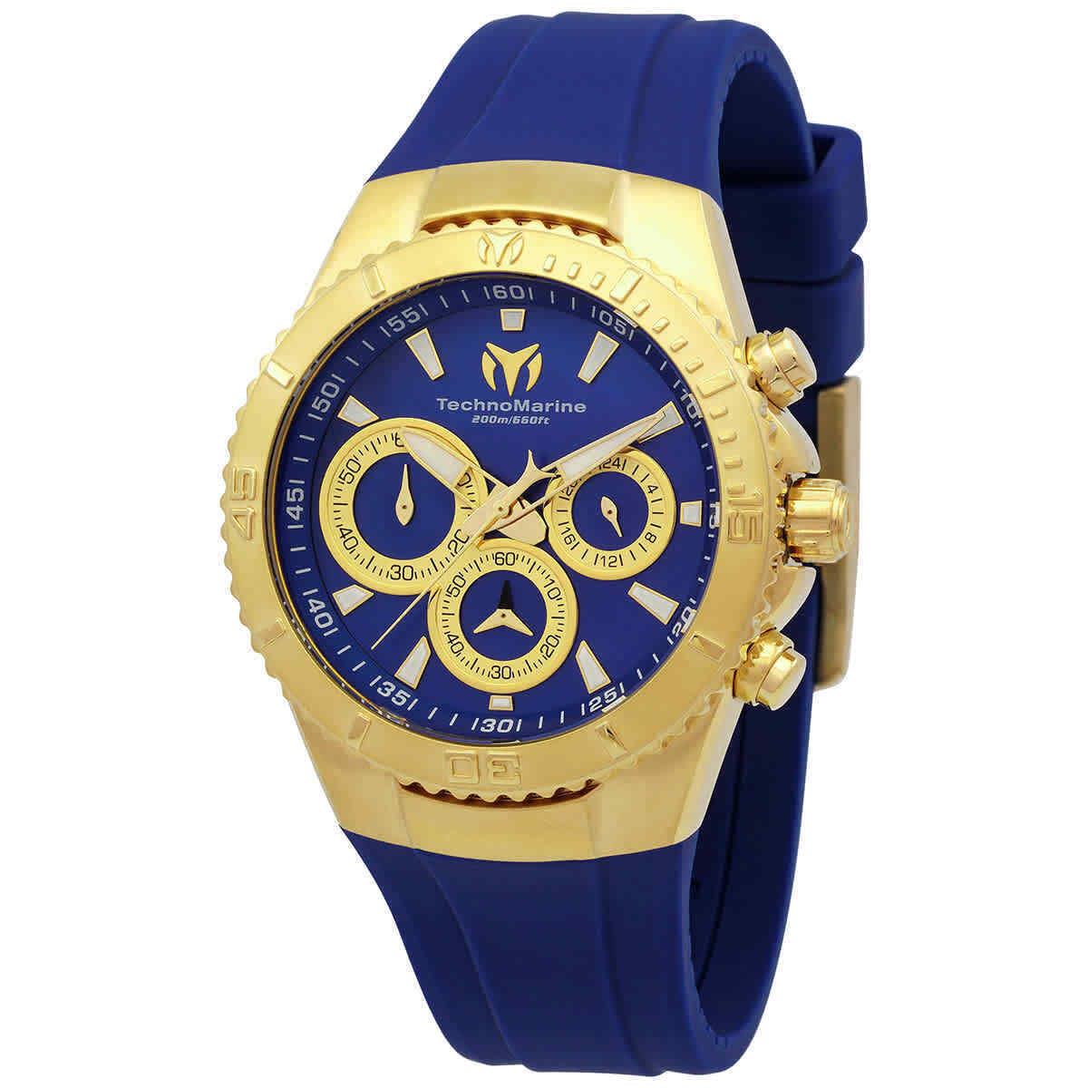 Technomarine Sea Manta Chronograph Gmt Quartz Blue Dial Unisex Watch TM-220079 - Dial: Gold, Blue, Band: Blue, Bezel: Gold