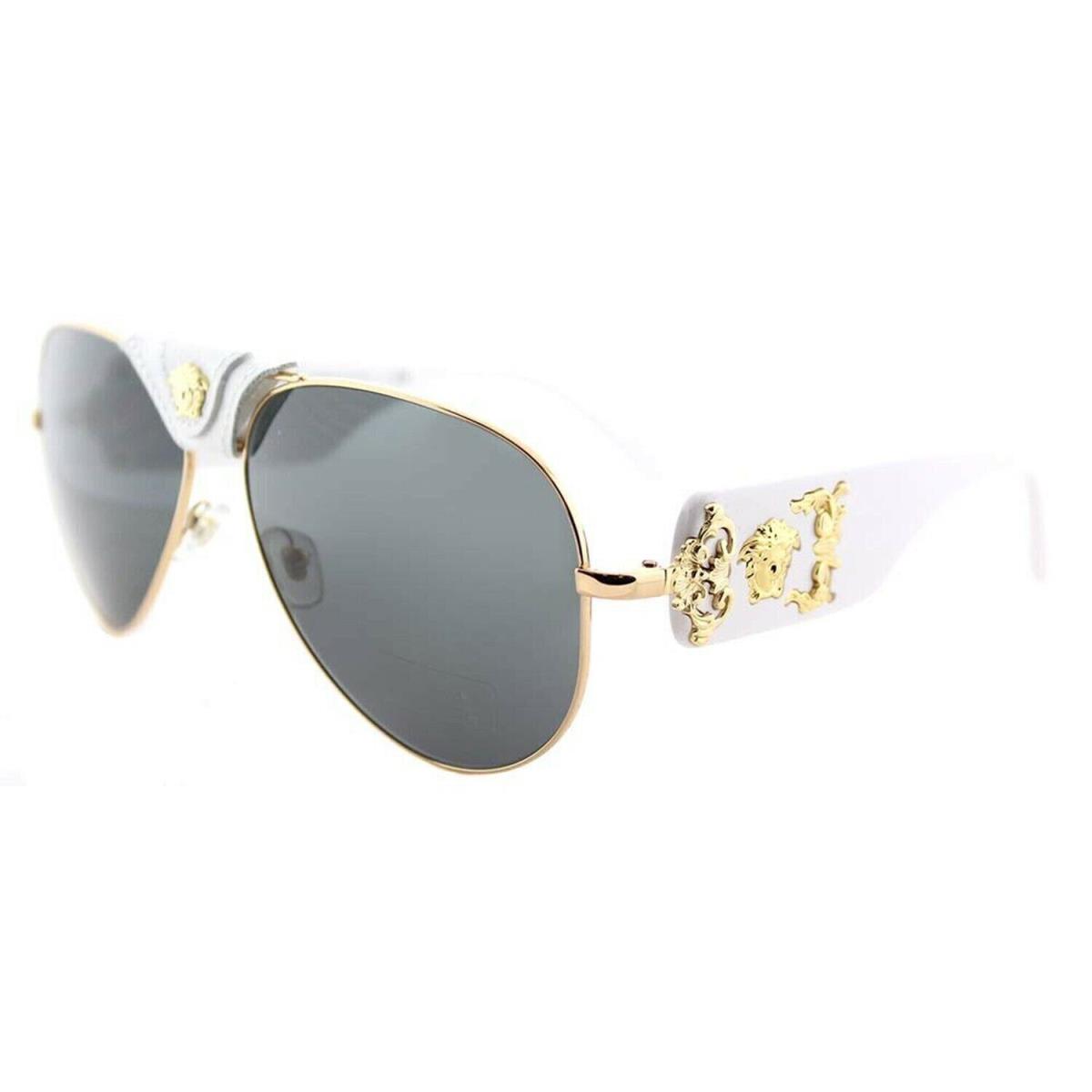 Versace 0VE2150Q 1341/87 Medusa Aviator Sunglasses White/grey - White Leather Gold, Frame: Gold, Lens: Gray