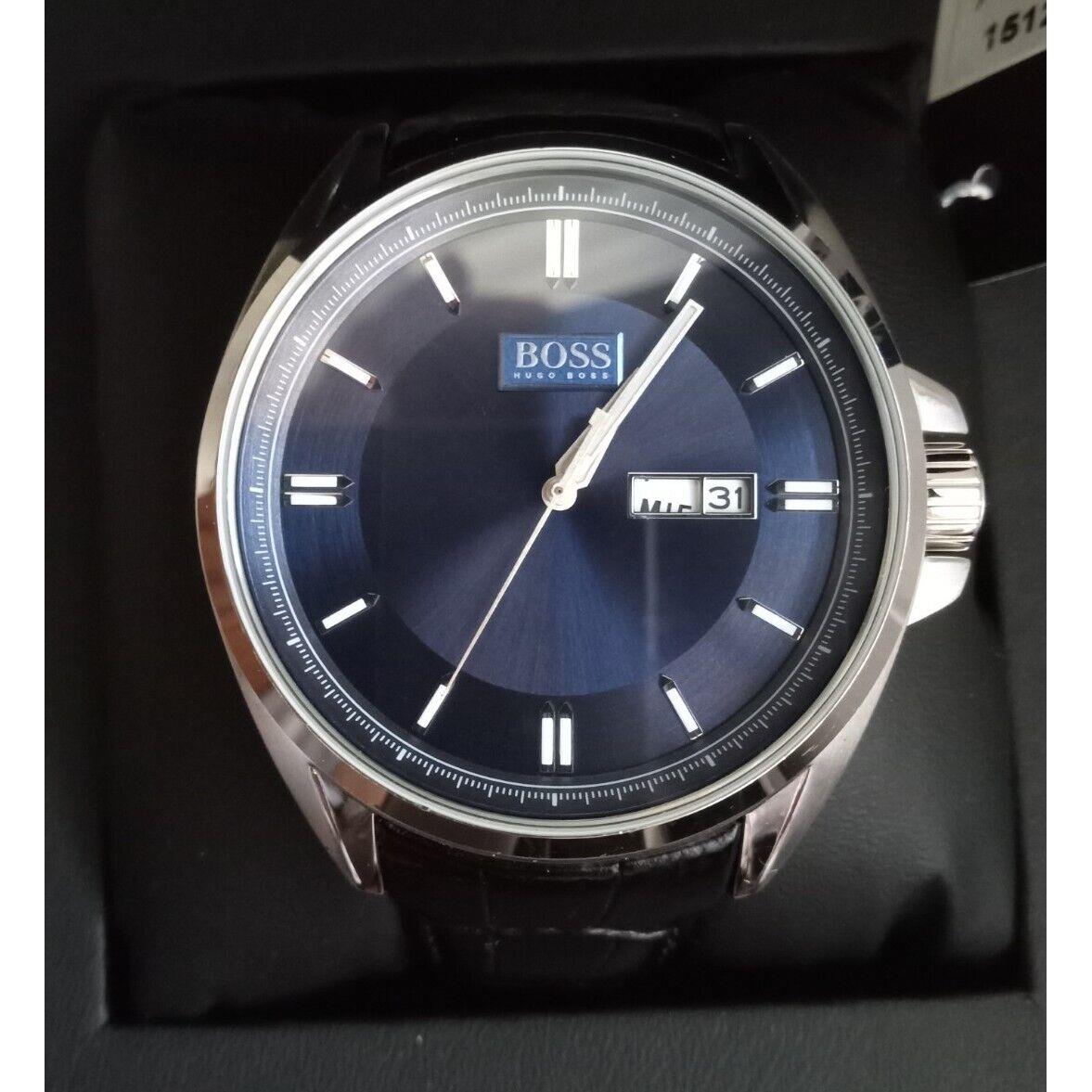 Hugo Boss Driver Classic Blue Dial Black Leather Strap Men`s Watch - HB1512877