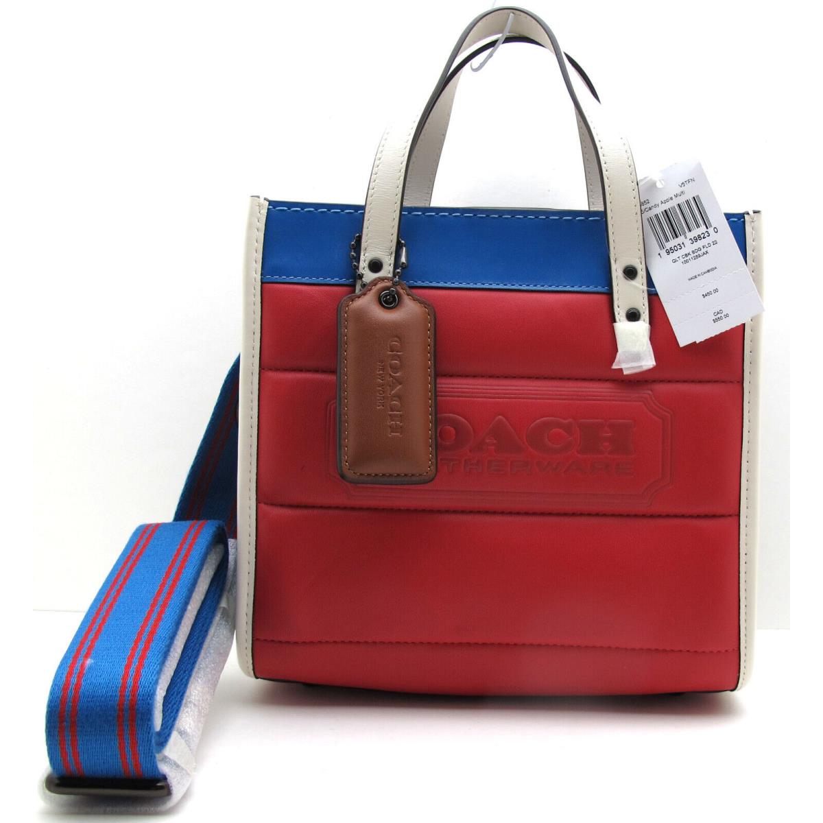 Coach Quilted Colorblock Leather Tote Red Candy Apple Blue Chalk