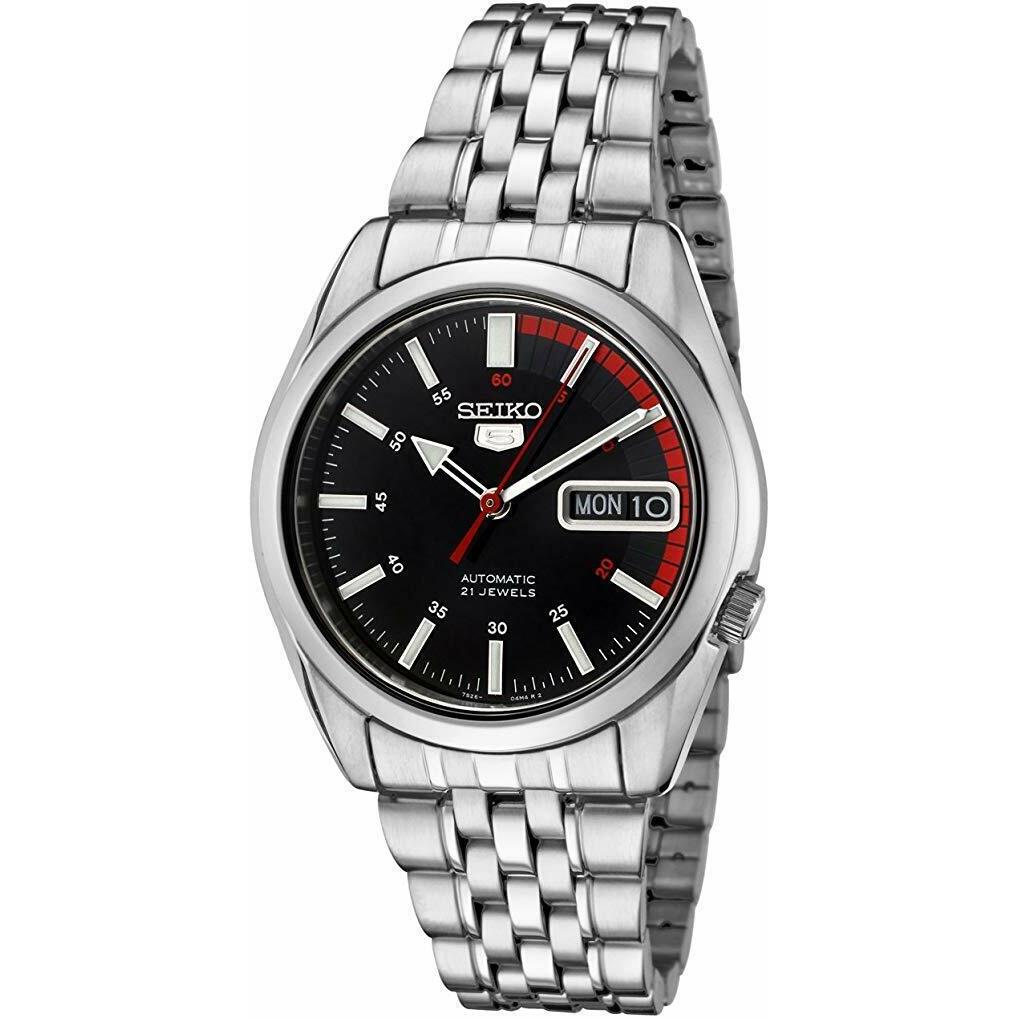 Seiko 5 SNK375 Men`s Stainless Steel Black Speed Dial Day Date Automatic Watch