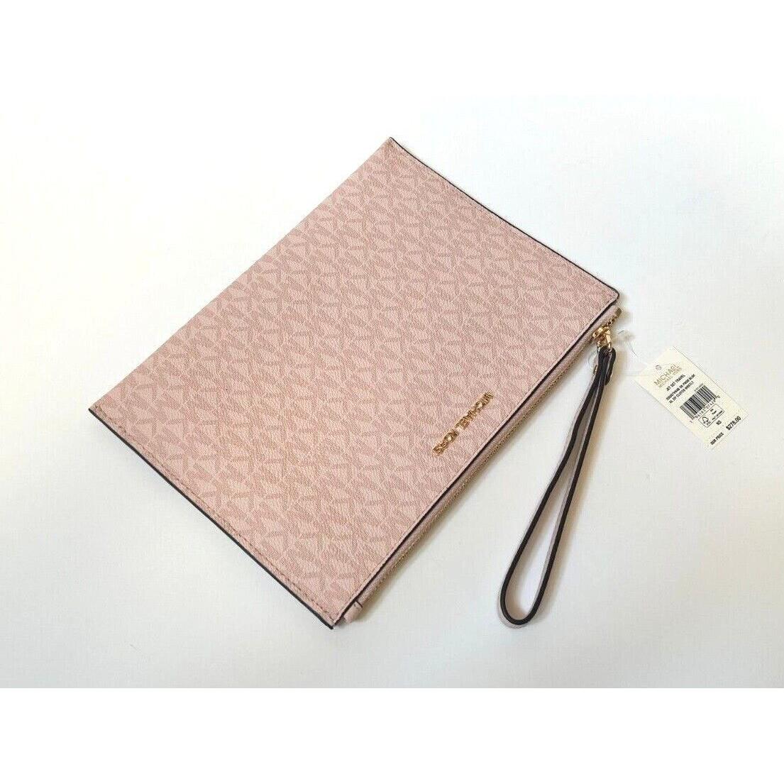 Michael Kors Jet Set Travel XL Clutch Wristlet Pvc Leather Studded MK Dark Blush Pink