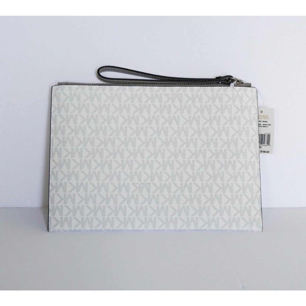 Michael Kors Jet Set Travel XL Clutch Wristlet Pvc Leather Studded MK White Grey/Silver Studded