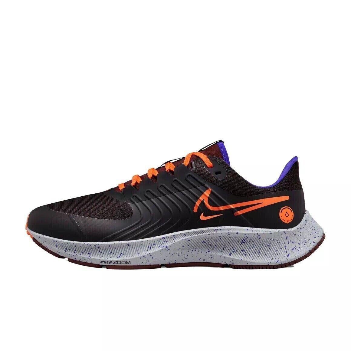 Nike Pegasus 38 Shield Men`s Weatherized Running Shoes Sz 8.5 Black/total Orange - Black / Orange