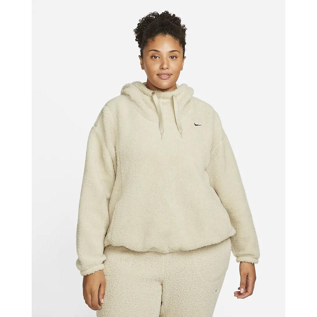 Nike Therma-fit Women`s Pullover Training Hoodie Plus Size 1X Rattan/black