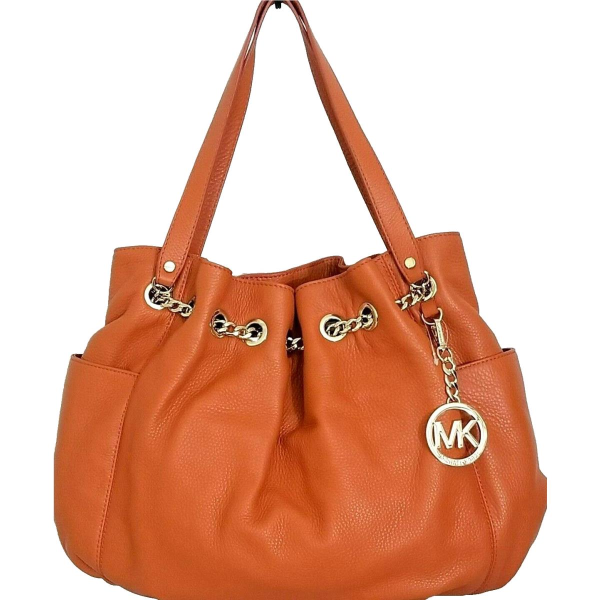 Michael Kors Jet Set Chain LG Tangerine Orange Leather Shoulder Tote Bag