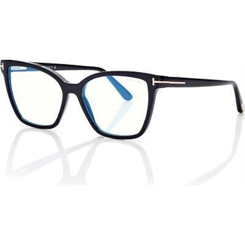 Tom Ford TF 5812 FT5812 -B Shiny Blk t Logo Blue Block Lenses 001 Eyeglasses