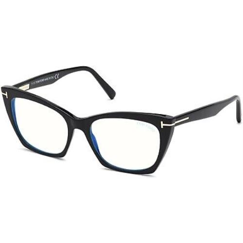 Tom Ford TF 5709 FT5709 -B Shiny Blk Blue Block Lenses 001 Eyeglasses