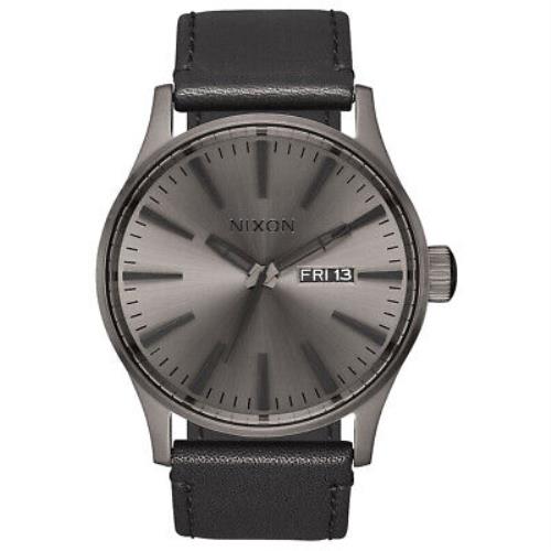 Nixon A105-1531-00 Sentry Leather Gunmetal/black Luxury Leather Analog Watch