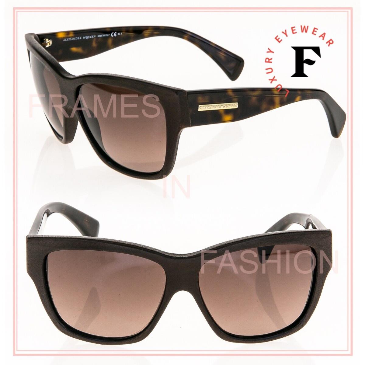 Alexander Mcqueen Brown Havana Classic Rectangle Leather Sunglasses AMQ4189 4189