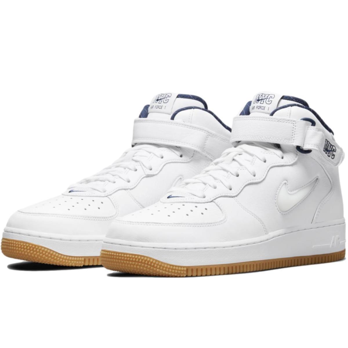 Nike Men`s Air Force 1 Mid Jewel QS `nyc - Yankees` Shoes DH5622-100 - White/White-Midnight Navy