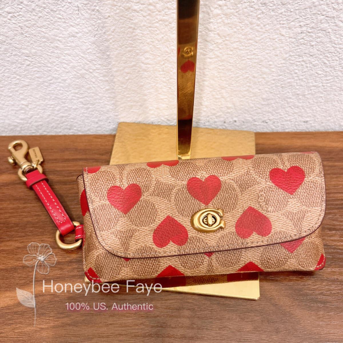 Coach Sunglass Case with Strawberry/heart/cherry/floral Print C8629 Brass/Khaki Red Apple