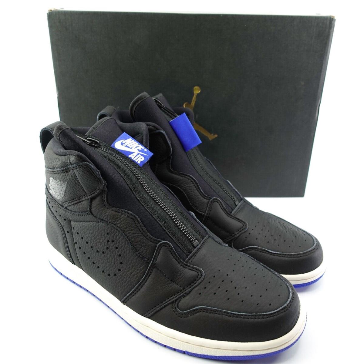 Mens Air Jordan 1 High Zip Black Hyper Royal Blue Basketball Shoes AR4833 001 - Black
