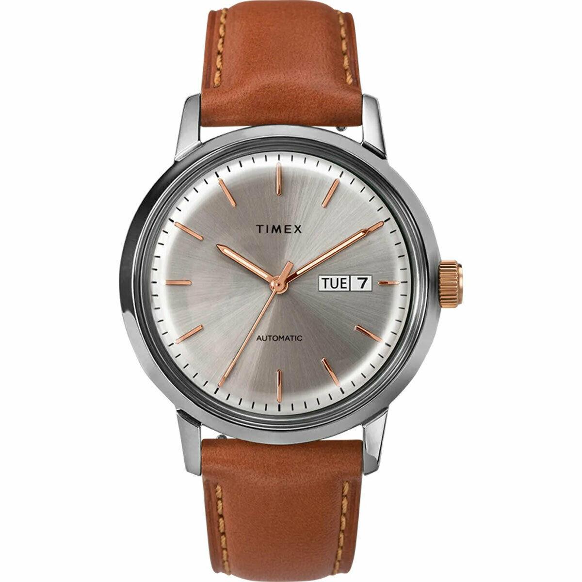 Timex TW2U11800ZV Marlin Automatic Brown Leather Strap Day/date Watch