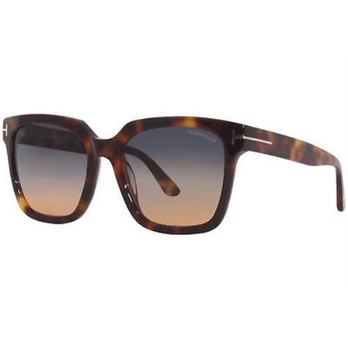 Tom Ford Selby TF952 53P Sunglasses Women`s Shiny Havana/blue/orange Grad. 55mm - Frame: Havana, Lens: Blue