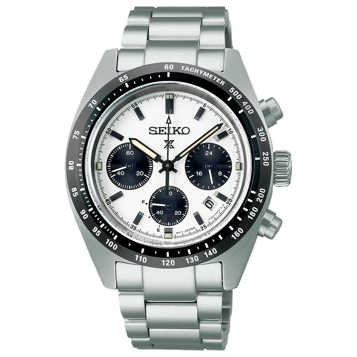 Seiko Prospex Speedtimer White Dial Stainless Steel Bracelet Watch SSC813 - Dial: White, Band: Silver, Bezel: Black