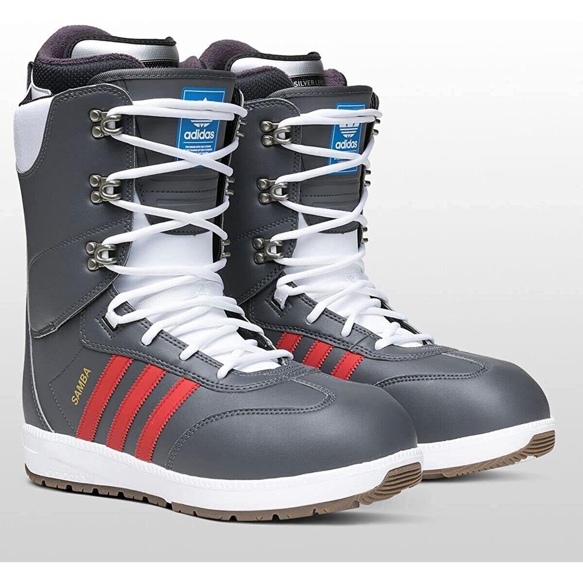 Adidas Samba Adv Grey Red Gold Snow Shoe Snowboard Boots Mens sz 9 EG9387 Wmns10