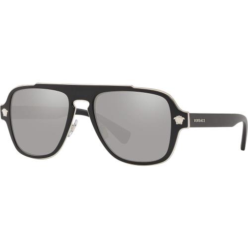 Versace VE2199 10006G 56mm Matte Black LT Grey Mirror Silver Men`s Sunglasses - Frame: Black, Lens: Gray