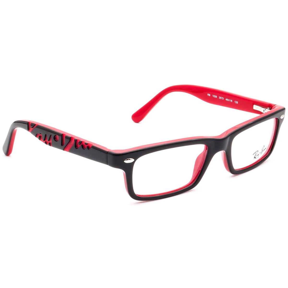 Ray-ban Kids` Eyeglasses RB 1535 3573 Black Red Rectangular Frame 46 16 125