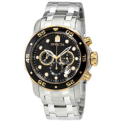 Invicta Pro Diver Chronograph Black Dial Stainless Steel Men`s Watch 80039 - Dial: Black, Band: Silver-tone, Bezel: Silver-tone