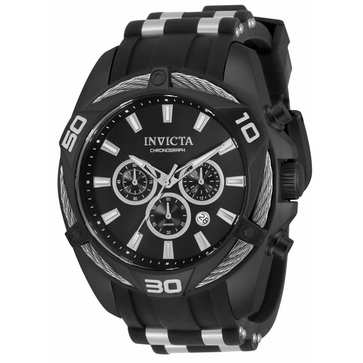 Invicta 34145 Bolt Black Silicone Rubber Band IP Black 50mm Chronograph - Dial: Black, Band: Black