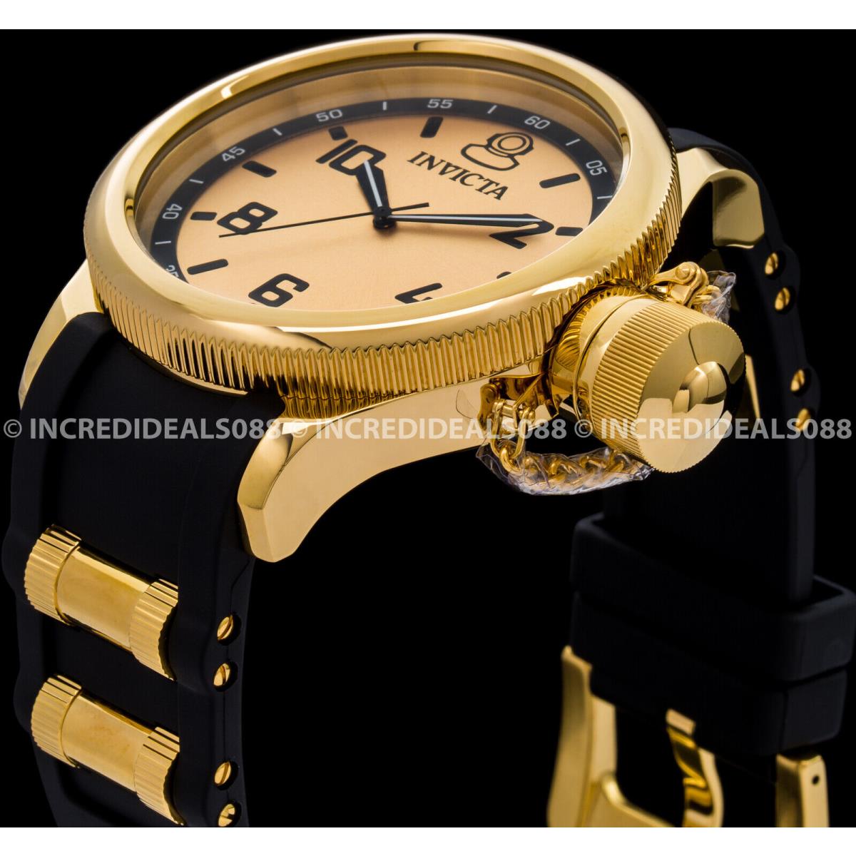 Invicta watch Russian Diver - Gold Dial, Black Band, Gold Bezel